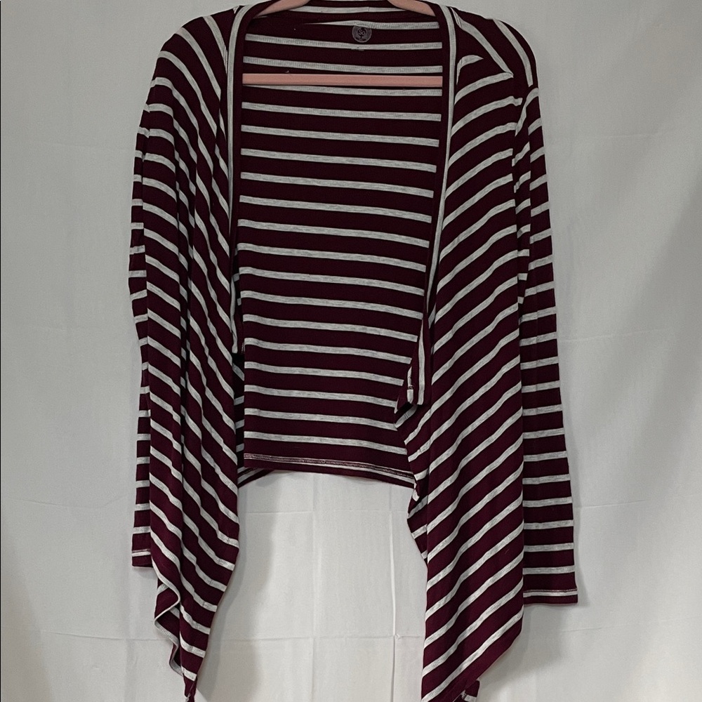 SO Burgundy and White Striped Cardigan